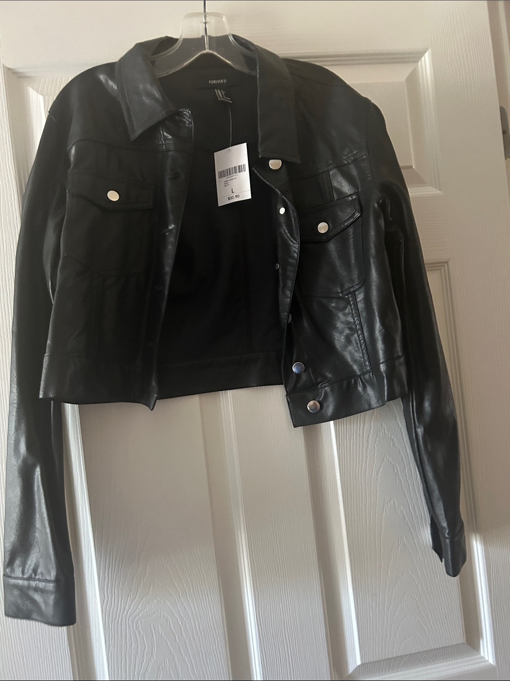 Forever 21 Black Faux Leather Cropped Jacket